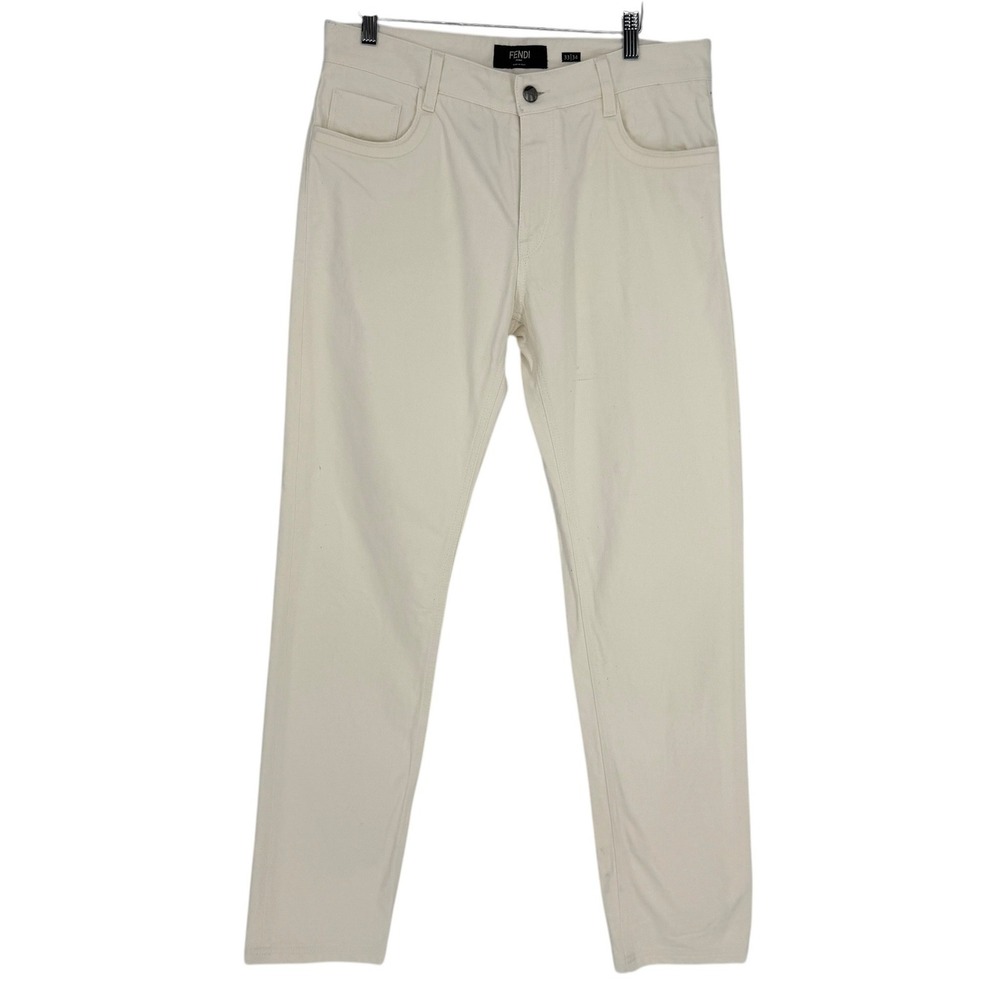Fendi Roma Mens Size 33x34 Off White Slim Fit Jeans Italy Embossed logo